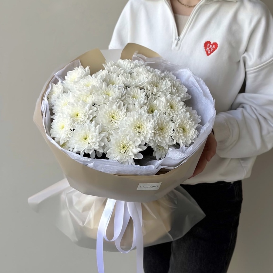 Моно букет из хризантемы Алтай - 9 шт